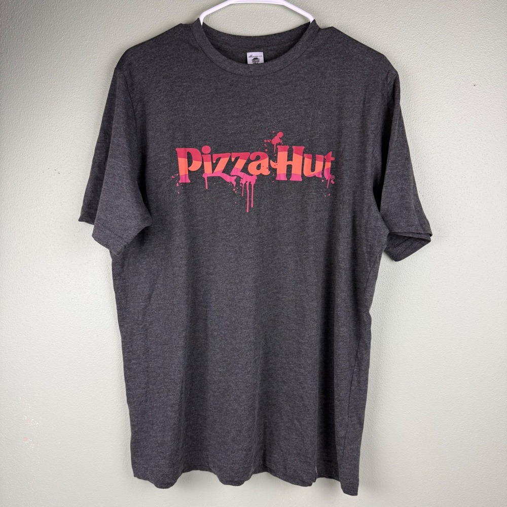 Pizza Hut Graphic‎ T-Shirt Medium Gray Pink Drip Logo IQ Apparel LLC Short Slv